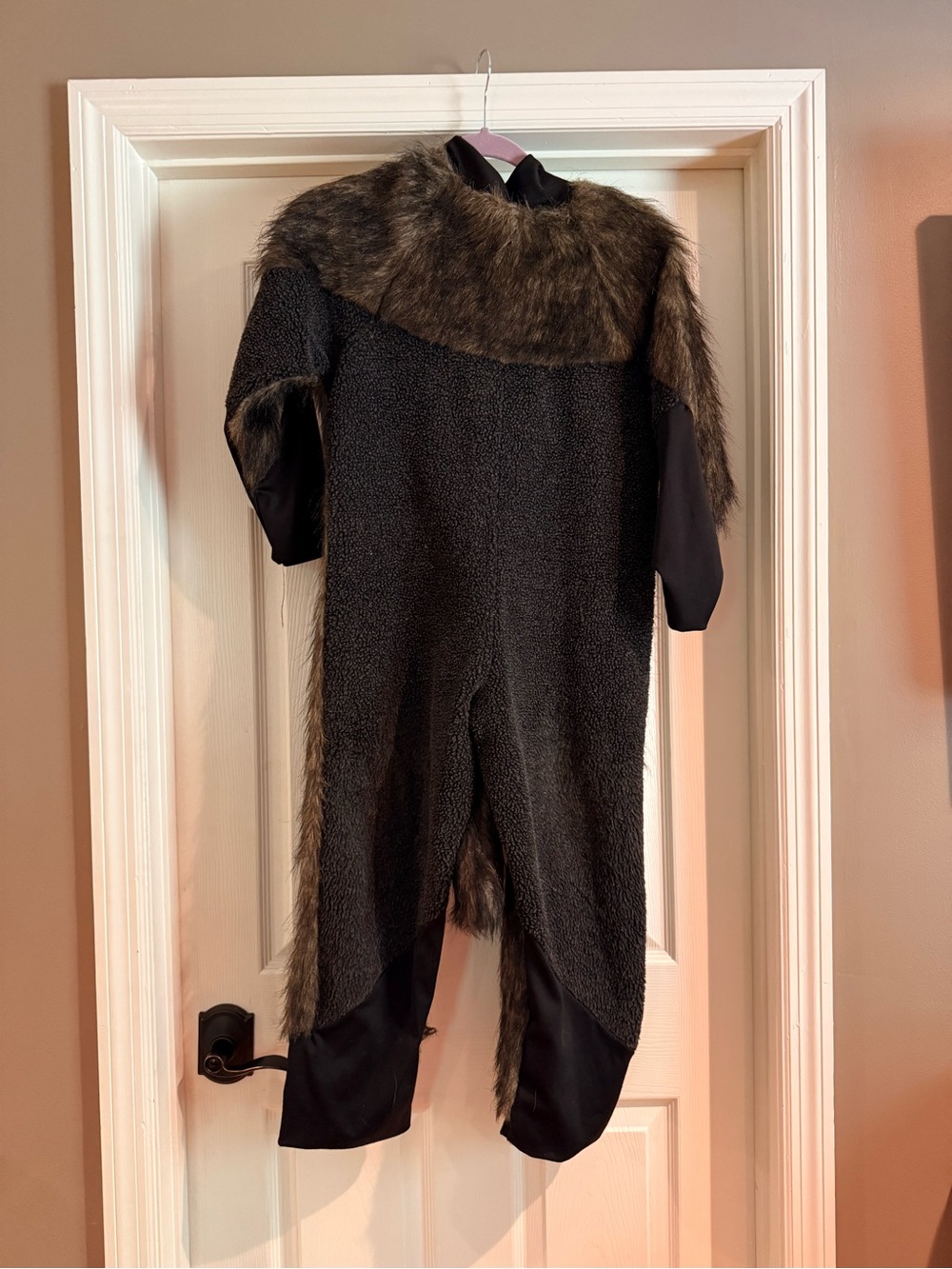 Kids Faux Fur dog costume Jumpsuit in Dark Brown/Black